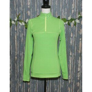 Kyodan Ladies XS 1/4 Zip Athletic Top Green Yellow Striped Running Long Sleeve W